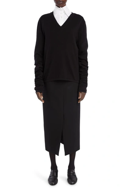 The Row Juno Reversed Wool Midi-skirt In Black
