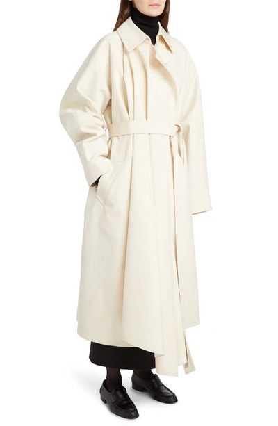 Shop The Row Maia Oversize Bonded Wool & Cotton Trench Coat In Eggshell