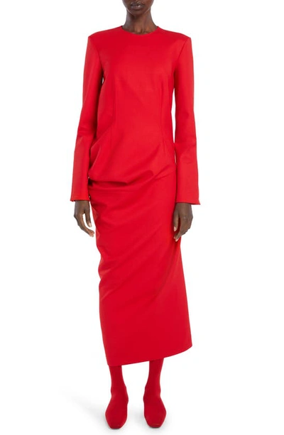 Shop The Row Lucienne Asymmetric Long Sleeve Double Face Wool Blend Midi Dress In Red