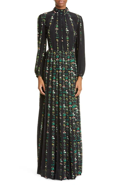 Shop Adam Lippes Floral Stripe Long Sleeve Maxi Dress In Black Stripe