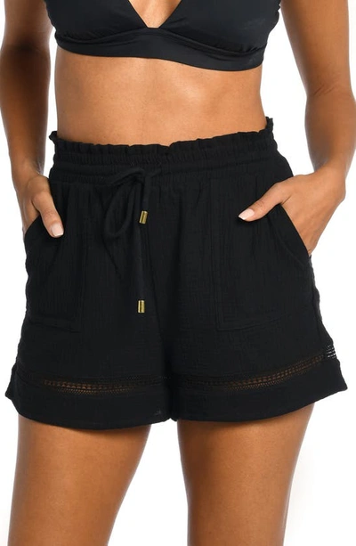 Shop La Blanca Beach Cotton Cover-up Shorts In Black