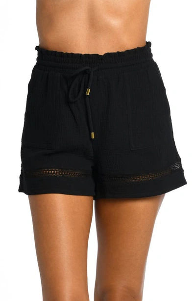 Shop La Blanca Beach Cotton Cover-up Shorts In Black
