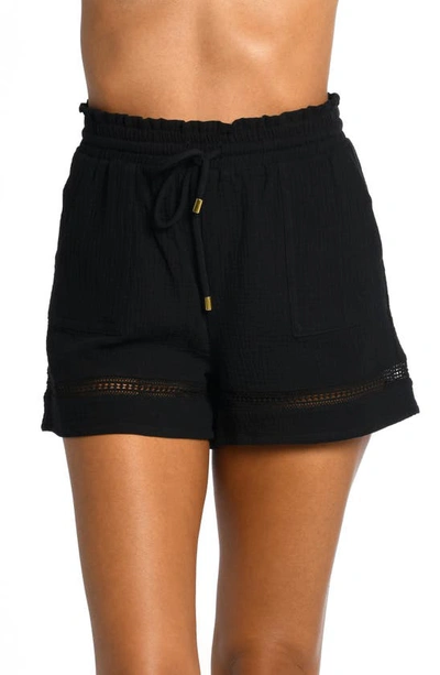 La Blanca Beach Cotton Cover-up Shorts In Black