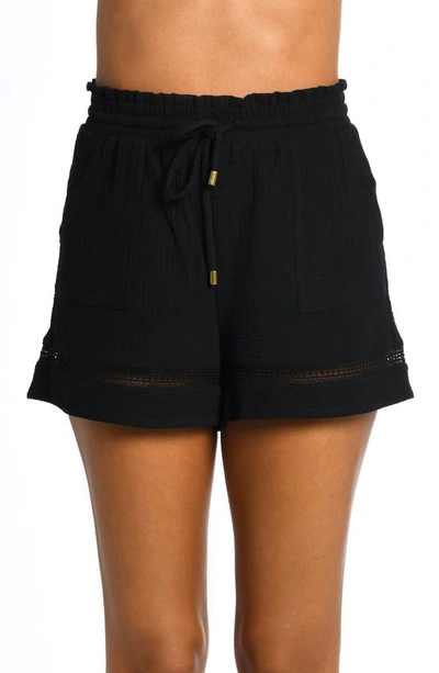 La Blanca Beach Cotton Cover-up Shorts In Black