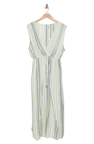 Shop Boho Me Yarn Dye Front Tie V-neck Cover-up Dress In White/ Jade