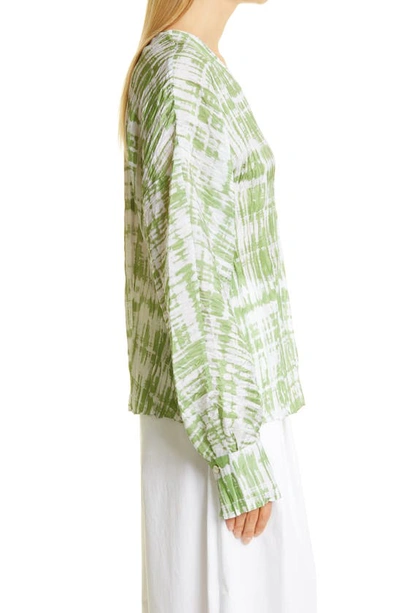 Shop Vince Tie Dye V-neck Silk Blouse In Pistachio