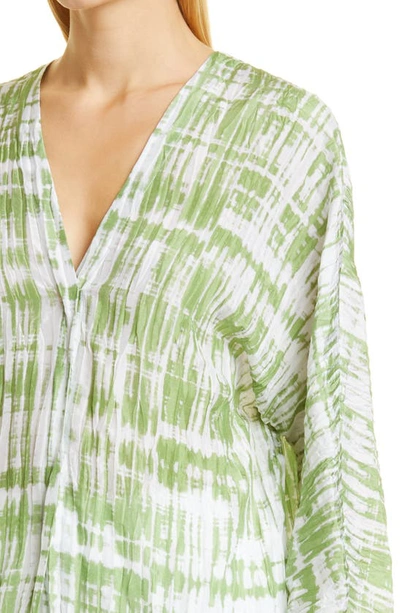 Shop Vince Tie Dye V-neck Silk Blouse In Pistachio