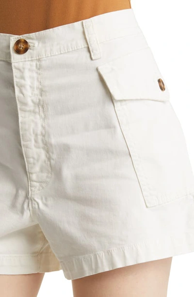 Shop Frame High Waist Patch Pockets Utility Denim Shorts In Blanc