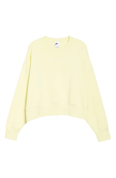 Shop Nike Phoenix Fleece Crewneck Sweatshirt In Lemon Chiffon/ Black