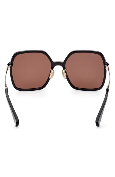 Shop Max Mara 59mm Square Sunglasses In Shiny Black / Brown