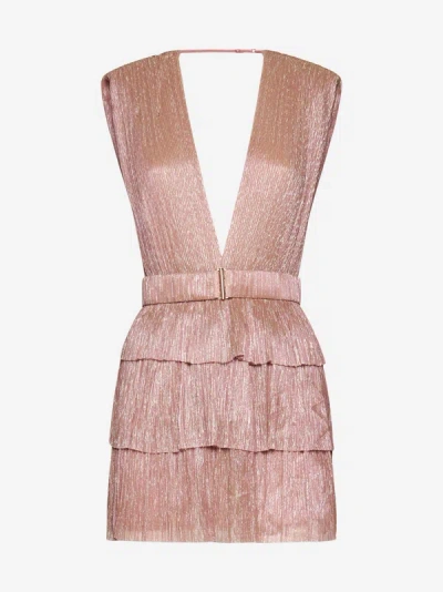 Shop Sabina Musayev Skylar Lame' Pleated Mini Dress In Pink Lemonade