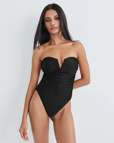 Shop Veronica Beard Arpel Strapless One-piece Swimsuit In Black