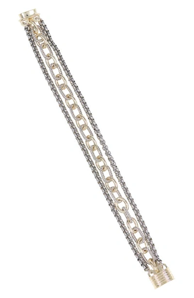 Meshmerise Meshmerize 18k Gold Plated Stainless Steel Multi Strand Chain Bracelet In Two Tone