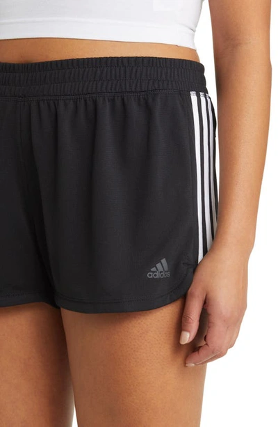Shop Adidas Originals Pacer 3-stripes Climalite® Knit Shorts In Black/ White