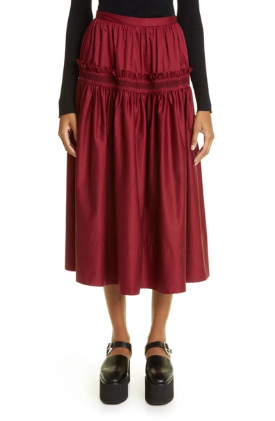 Shop Molly Goddard Frauke Embroidered Cotton Midi Skirt In Burgundy