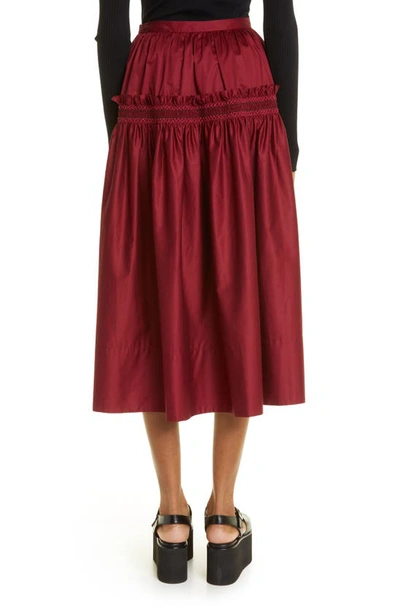 Shop Molly Goddard Frauke Embroidered Cotton Midi Skirt In Burgundy