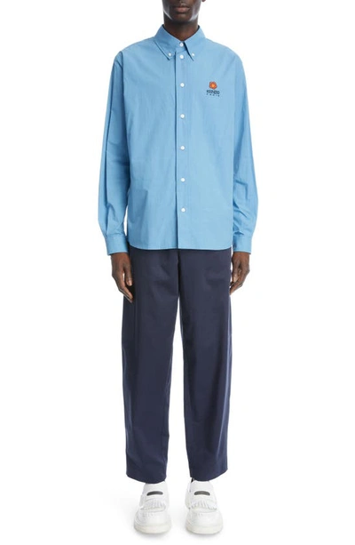 Shop Kenzo Floral Crest Button-down Shirt In 69 - Cyan