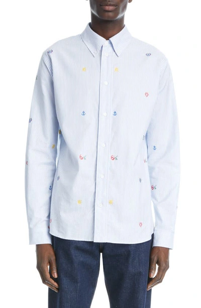 Shop Kenzo Pixel Stripe Button-down Shirt In 63 - Light Blue