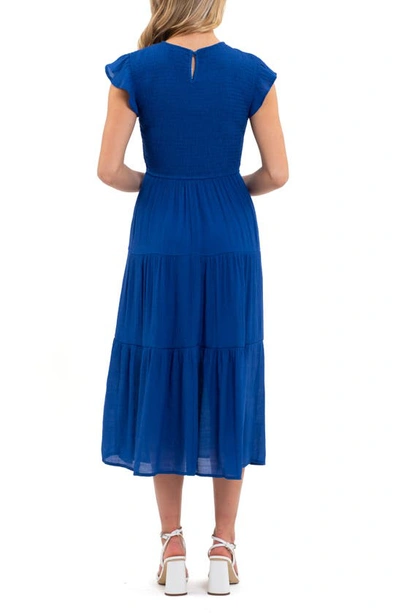Shop Blu Pepper Flutter Sleeve Smocked Tiered Midi Dress In Royal Blue