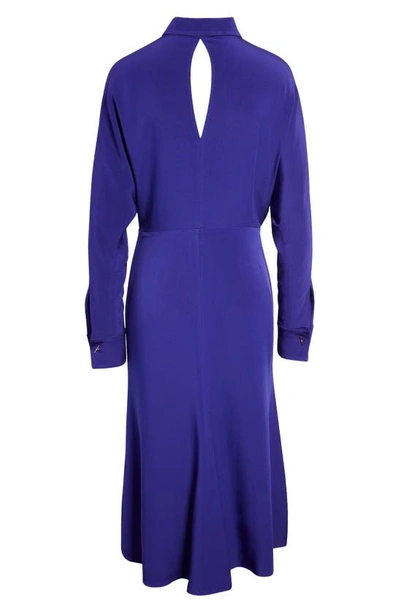 Shop Victoria Beckham Wrap Front Long Sleeve Cady Shirtdress In Electric Purple