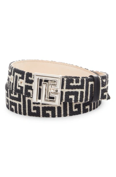 Shop Balmain Monogram Buckle Belt In Ivory/ Black