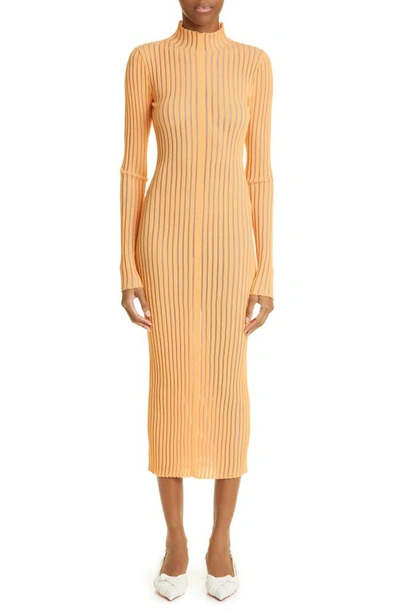 Shop Interior Ridley Plaited Long Sleeve Cotton Blend Sweater Dress In Tangerine Clear