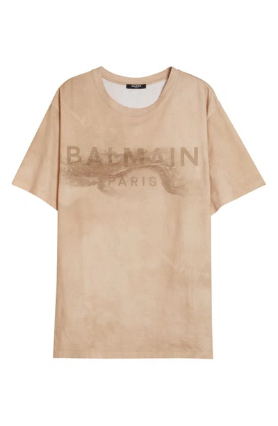 Shop Balmain Desert Logo Graphic Tee In Molt/ Sand