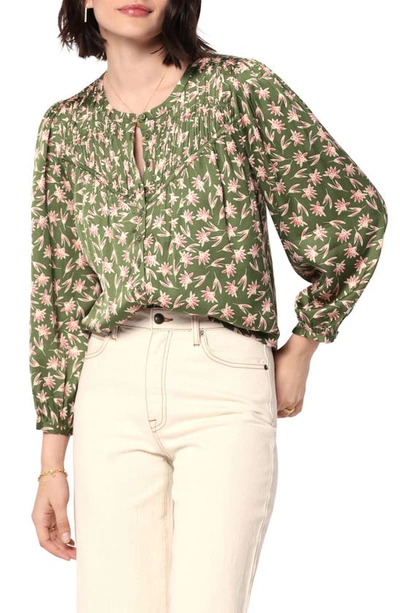 Shop Joie Fanning Floral Print Lace-up Blouse In Loden Green Multi