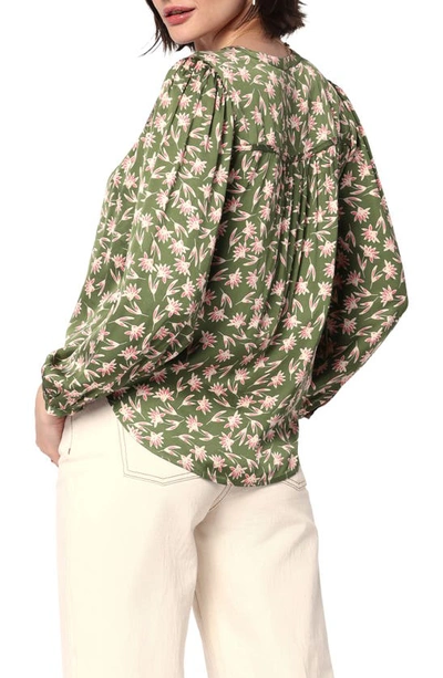 Shop Joie Fanning Floral Print Lace-up Blouse In Loden Green Multi