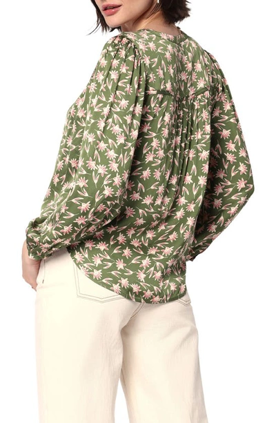 Joie Fanning Floral Print Lace-up Blouse In Loden Green Multi