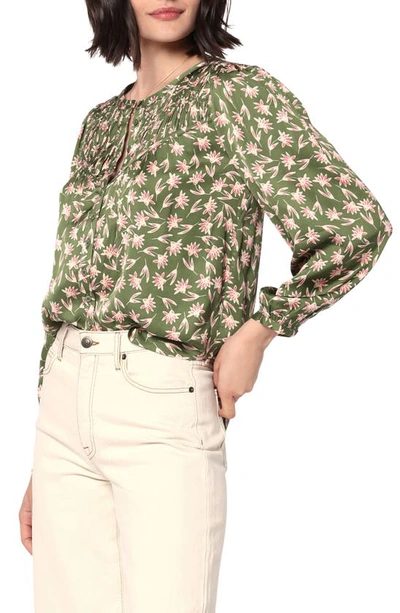Shop Joie Fanning Floral Print Lace-up Blouse In Loden Green Multi