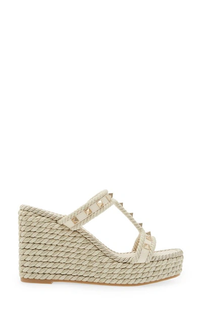 Shop Valentino Rockstud Torchon Wedge Sandal In I16 Light Ivory