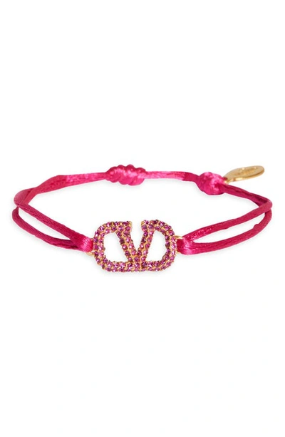 Shop Valentino Vlogo Signature Crystal Cord Bracelet In Uwc Pink Pp/ Fuxia