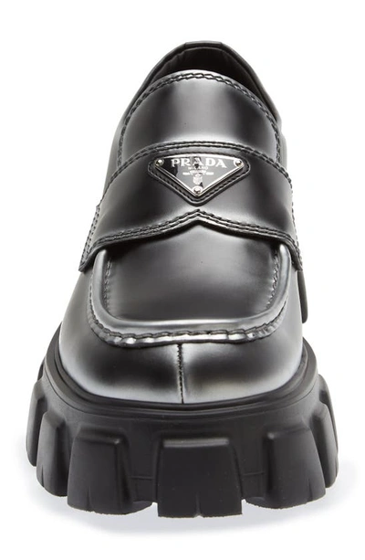 Shop Prada Monolith Lug Sole Loafer In Nero/ Argento