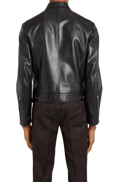 Shop Tom Ford Plongé Leather Cafe Biker Jacket In Black