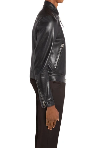 Shop Tom Ford Plongé Leather Cafe Biker Jacket In Black