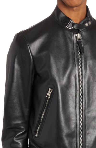 Shop Tom Ford Plongé Leather Cafe Biker Jacket In Black