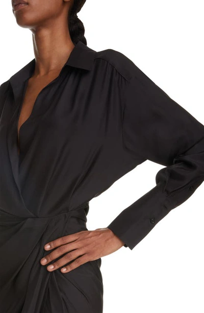 Shop Gauge81 Puno Long Sleeve Faux Wrap Silk Dress In Black