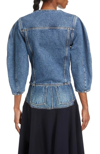 Shop Chloé Crop Three-quarter Sleeve Denim Jacket In Dusky Blue