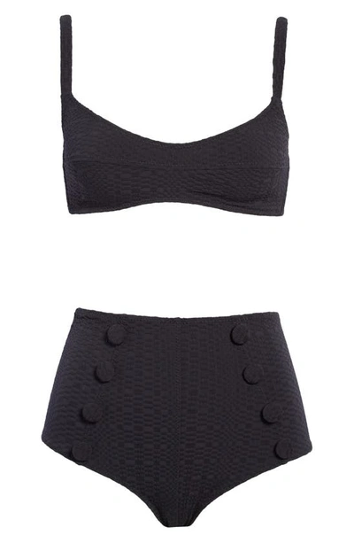 Shop Lisa Marie Fernandez Balconette High Waist Two-piece Swimsuit In Black Seersucker