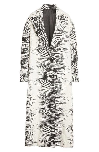 Shop Attico Tiger Jacquard Longline Coat In White/ Black