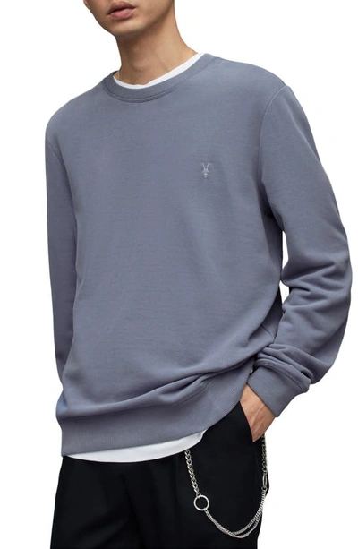 Shop Allsaints Raven Slim Fit Crewneck Sweatshirt In Dull Blue