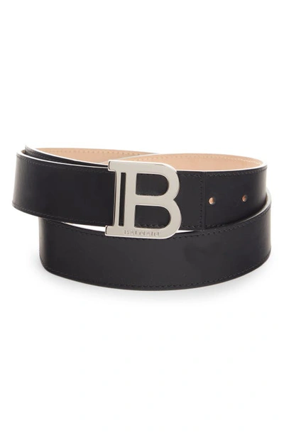 Shop Balmain Logo Buckle Calfskin Leather Belt In Black