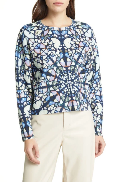 Shop Ted Baker Ashlina Print Crewneck Sweater In Mid Blue