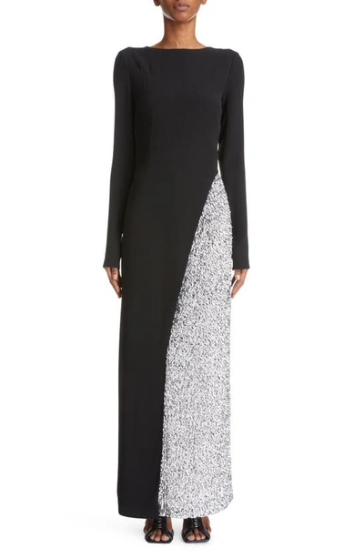 Shop Givenchy Embellished Long Sleeve Evening Gown In Black