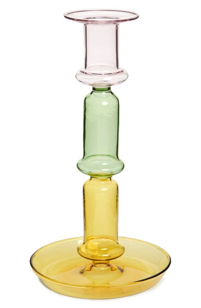 Shop Hay Flare Glass Candleholder In Pink Green Yellow