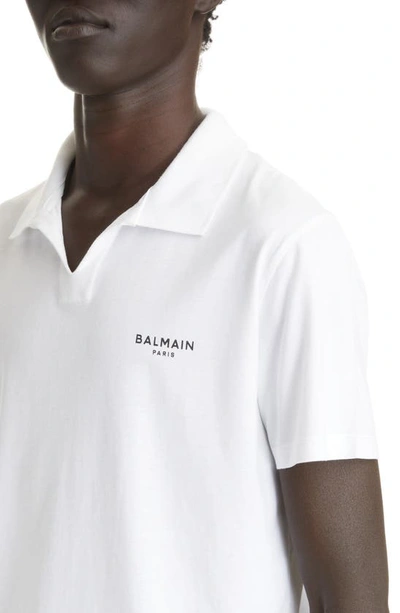 Shop Balmain Flocked Logo Organic Cotton Polo In White/ Black