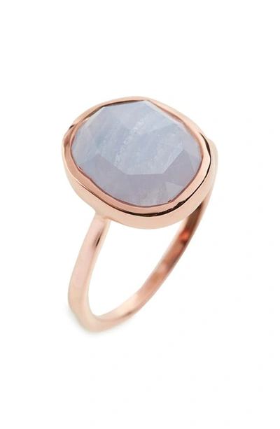 Shop Monica Vinader Siren Medium Stacking Ring In Rose Gold/ Blue Lace Agate