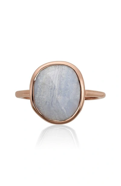 Shop Monica Vinader Siren Medium Stacking Ring In Rose Gold/ Blue Lace Agate