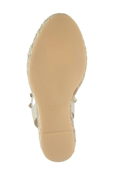 Shop Valentino Rockstud Espadrille Wedge Sandal In 48n Light Ivory/ Naturale
